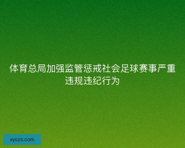 体育总局加强监管惩戒社会足球赛事严重违规违纪行为